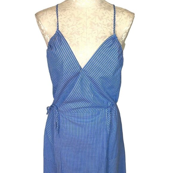 Joie Hepzibah Midi Wrap Dress Womens Size Medium Asymmetric Striped Cotton Voile - Picture 6 of 11